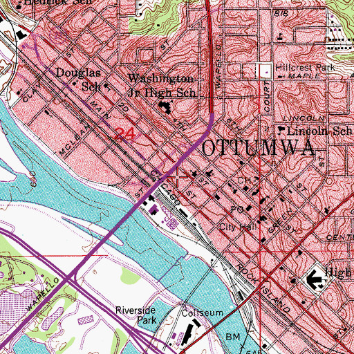 Topographic Map of Ottumwa Police Department, IA