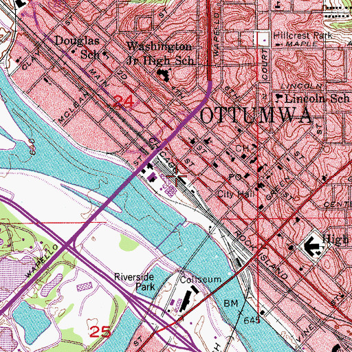 Topographic Map of Ottumwa Union Depot, IA