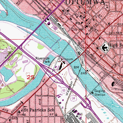 Topographic Map of Ottumwa Coliseum, IA