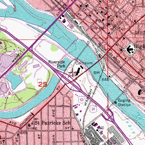 Topographic Map of The Beach Ottumwa, IA