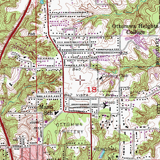 Topographic Map of Ottumwa Country Club, IA