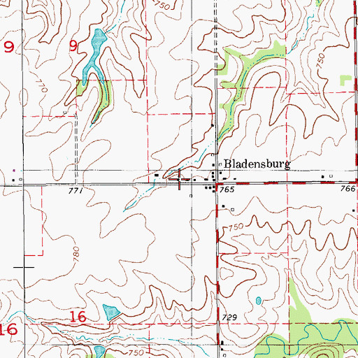 Topographic Map of Bladensburg Christian Church, IA