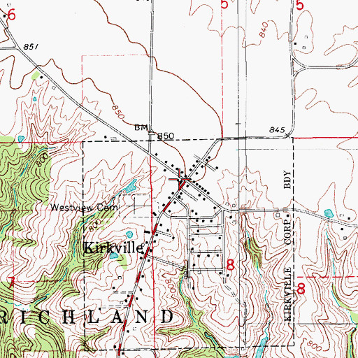 Topographic Map of Kirkville Post Office, IA