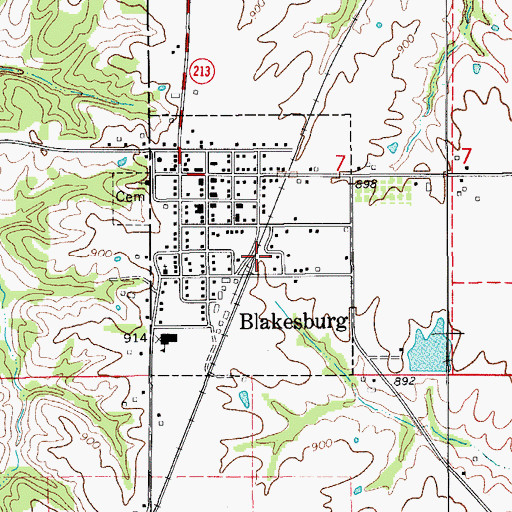 Topographic Map of Blakesburg, IA