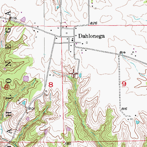 Topographic Map of Dahlonega Cemetery, IA