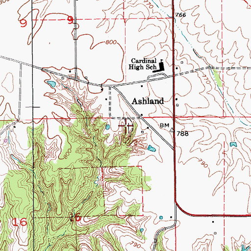 Topographic Map of Ashland Cemetery, IA