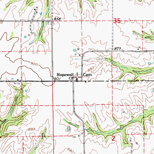 Topographic Map of Hopewell Cemetery, IA