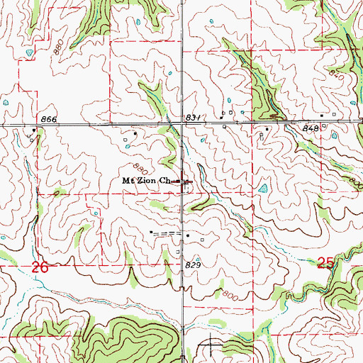 Topographic Map of Mount Zion Cemetery, IA