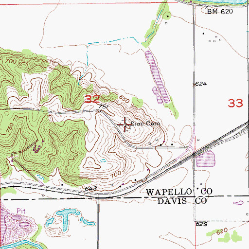Topographic Map of Sioc Cemetery, IA