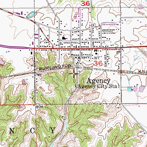 Topographic Map of Agency Cemetery, IA