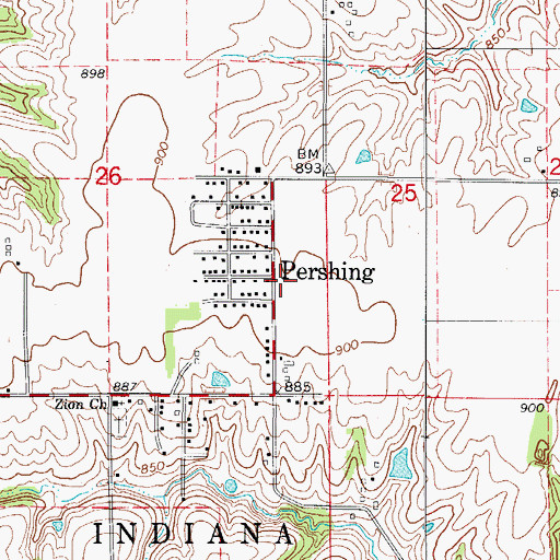 Topographic Map of Pershing Post Office (historical), IA