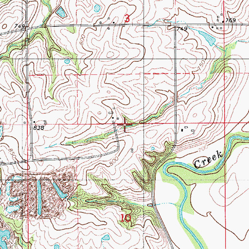 Topographic Map of Red Cedar Mills Post Office (historical), IA