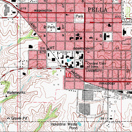 Topographic Map of Central Hall, IA