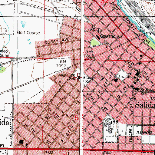 Topographic Map of Longfellow Elementary School, CO