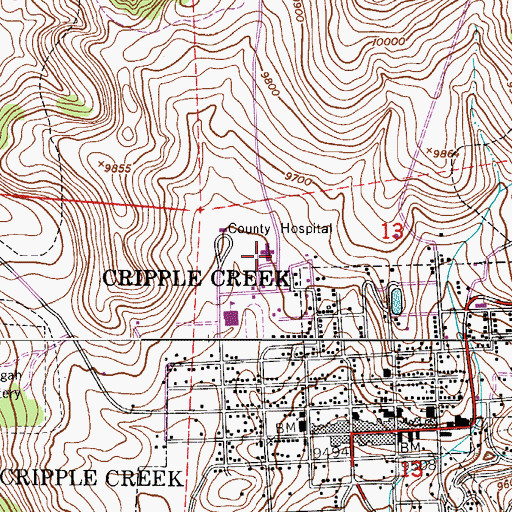 Topographic Map of Teller County Hospital - Cripple Creek Rehabilitation and Wellness Center, CO