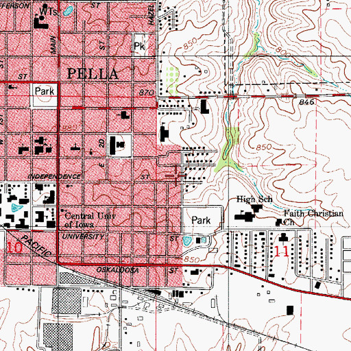 Topographic Map of Pella United Methodist Church, IA