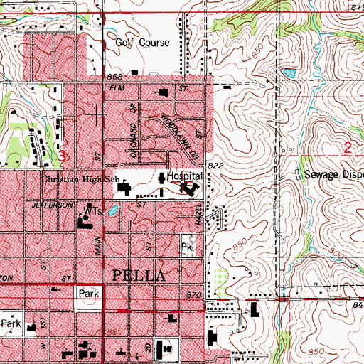 Topographic Map of Pella Regional Health Center, IA