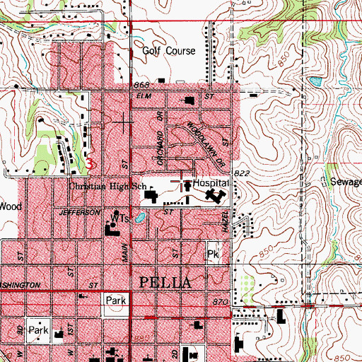 Topographic Map of Pella Medical Center, IA