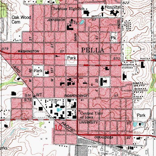 Topographic Map of Pella Police Department, IA
