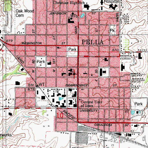 Topographic Map of Pella Public Library, IA