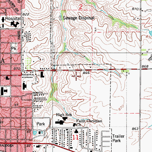 Topographic Map of Jefferson Intermediate School, IA