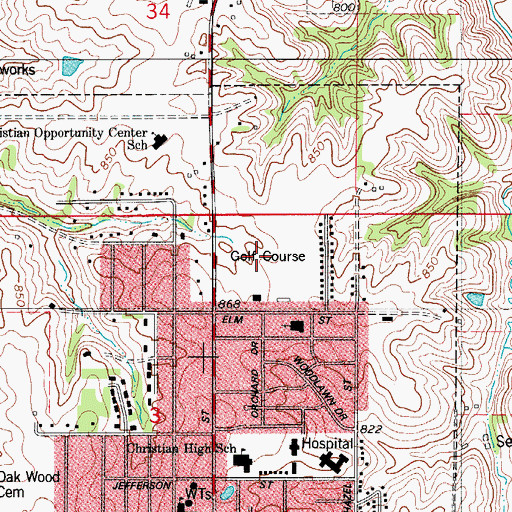 Topographic Map of Pella Golf and Country Club, IA