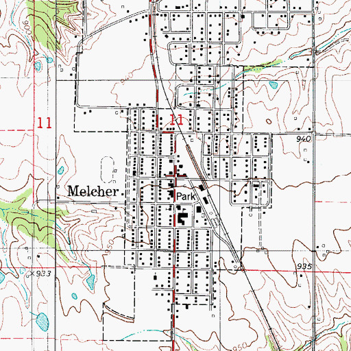 Topographic Map of Melcher-Dallas Public Library, IA