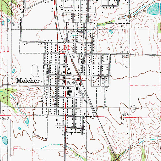 Topographic Map of Melcher, IA