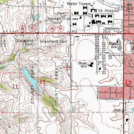 Topographic Map of Marion County Historical Village, IA