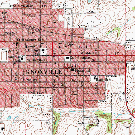 Topographic Map of Knoxville Public Library, IA