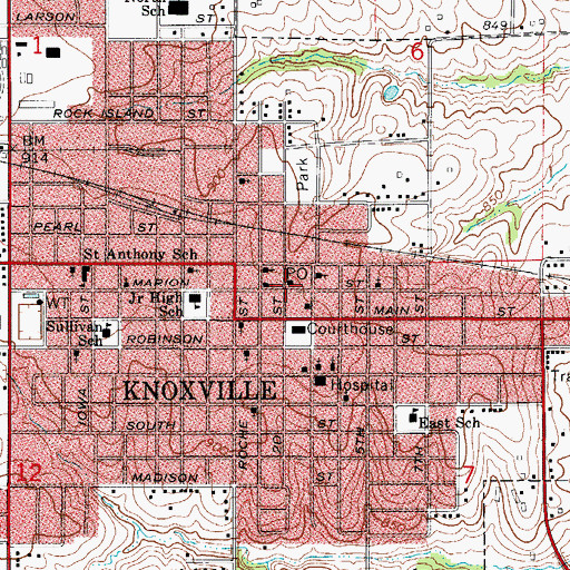 Topographic Map of Knoxville Post Office, IA