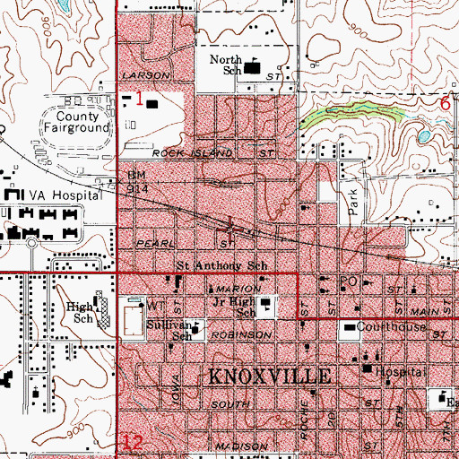 Topographic Map of Knoxville, IA
