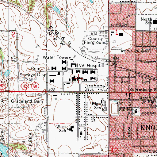 Topographic Map of Department of Veterans Affairs Medical Center Knoxville Campus, IA