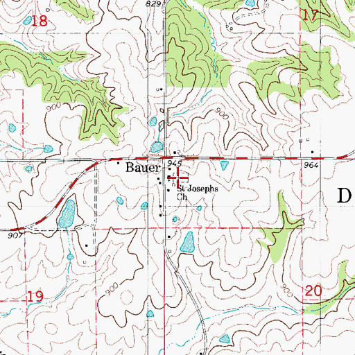 Topographic Map of Bauer Cemetery, IA