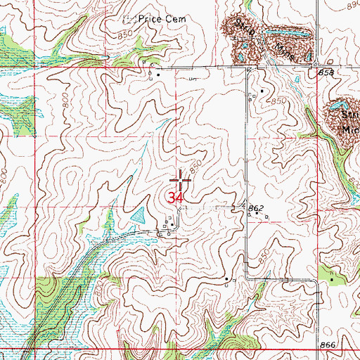 Topographic Map of West Cemetery, IA
