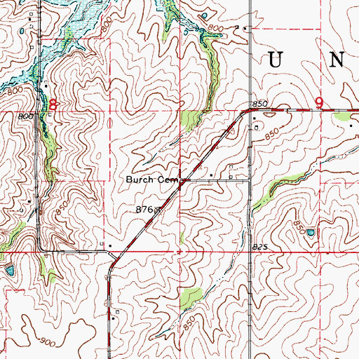 Topographic Map of Burch Cemetery, IA