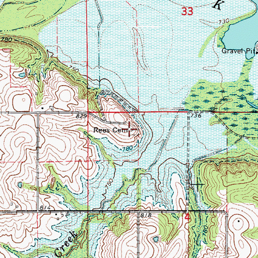 Topographic Map of Rees Cemetery, IA