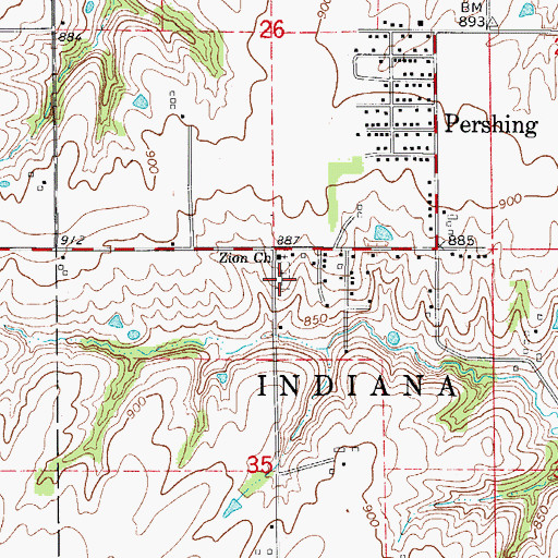 Topographic Map of Zion of Pershing Cemetery, IA