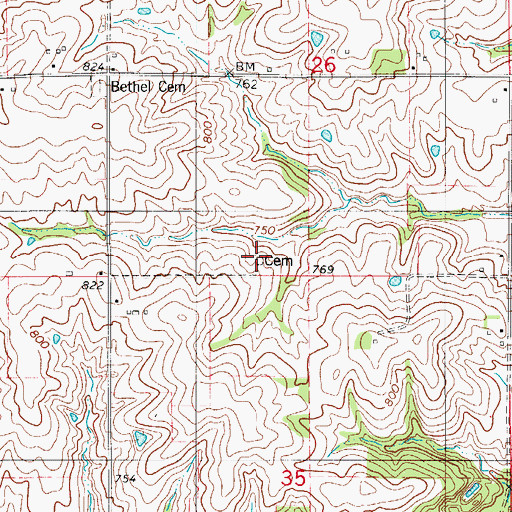 Topographic Map of Orey Cemetery, IA