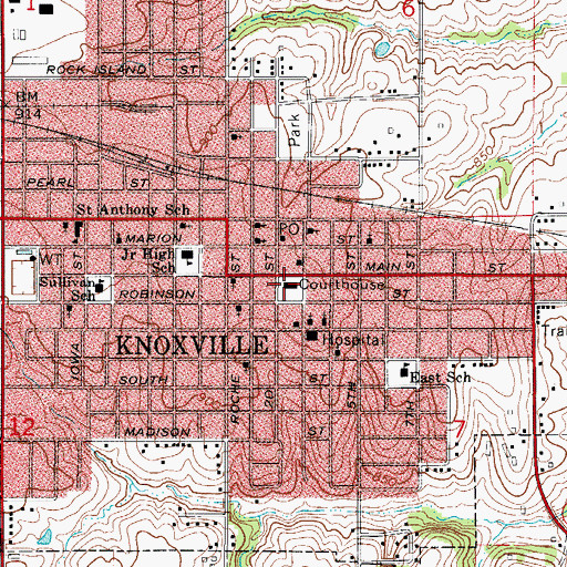 Topographic Map of Marion County Courthouse, IA