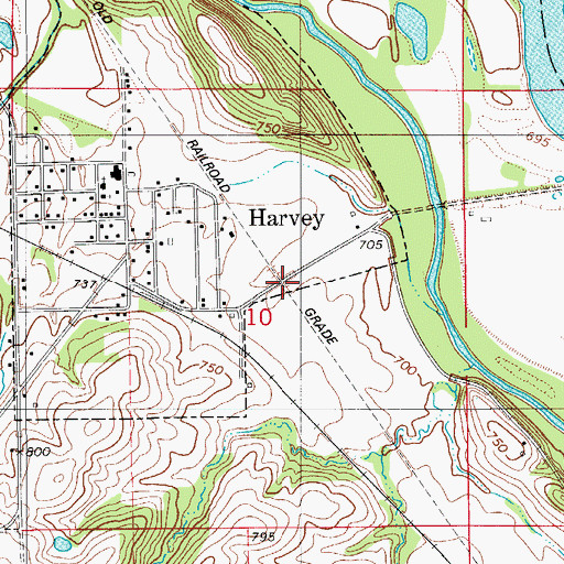 Topographic Map of Harvey Railroad Bridge, IA