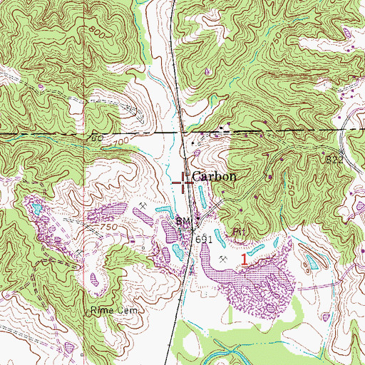 Topographic Map of Carbon (historical), IA