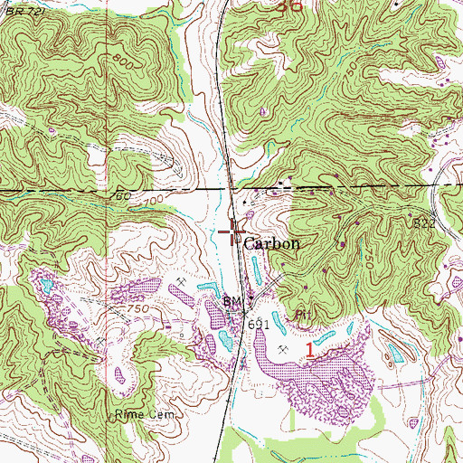 Topographic Map of Carbon Hill Post Office (historical), IA