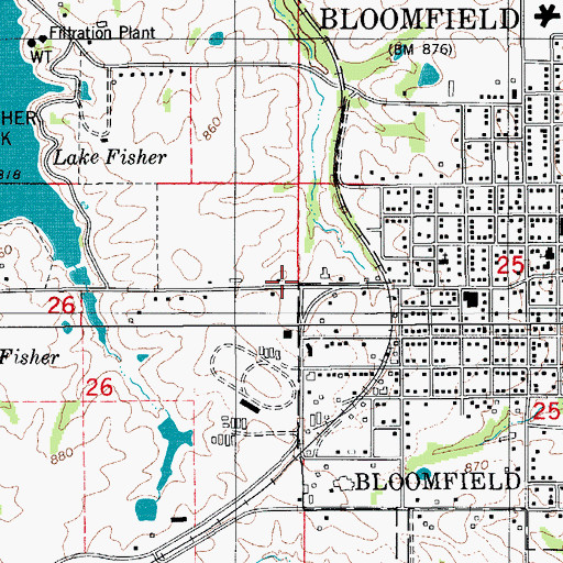 Topographic Map of Bloomfield Speedway, IA