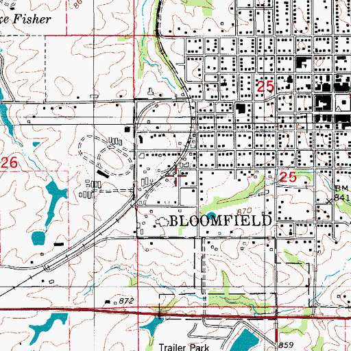 Topographic Map of Bloomfield Agri-Center Elevator, IA