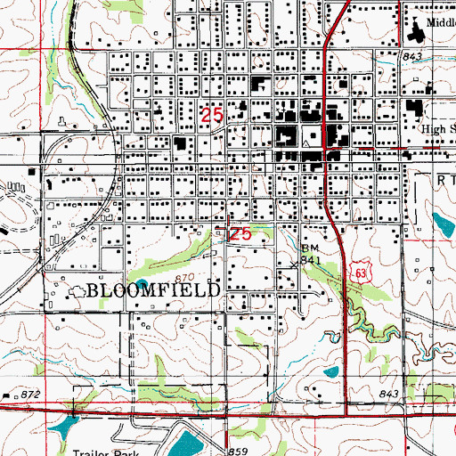 Topographic Map of Bloomfield Volunteer Fire Department, IA
