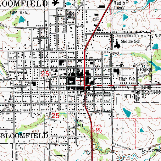 Topographic Map of Bloomfield Police Department, IA