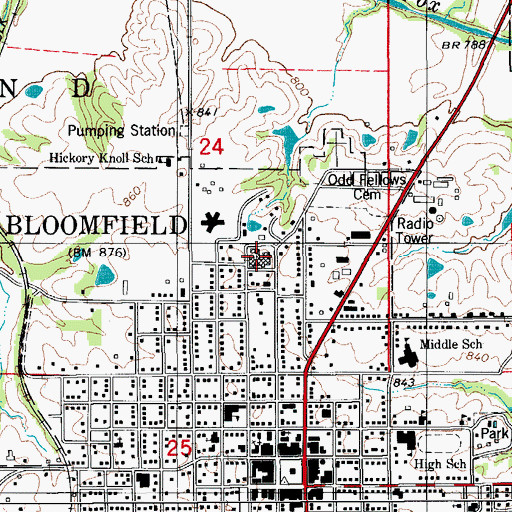 Topographic Map of Davis County Hospital, IA