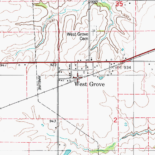Topographic Map of Westgrove (historical), IA