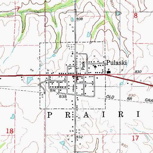 Topographic Map of Pulaski Volunteer Fire Department, IA